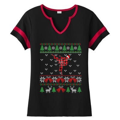 Merry Kickmas Karate Santa Martial Arts Funny Ladies Halftime Notch Neck Tee