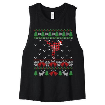 Merry Kickmas Karate Santa Martial Arts Funny Women's Racerback Cropped Tank