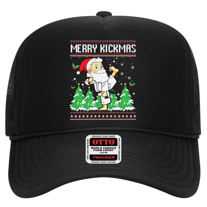 Merry Kickmas Karate Jiu Jitsu Martial Arts Christmas High Crown Mesh Back Trucker Hat