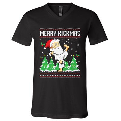 Merry Kickmas Karate Jiu Jitsu Martial Arts Christmas V-Neck T-Shirt