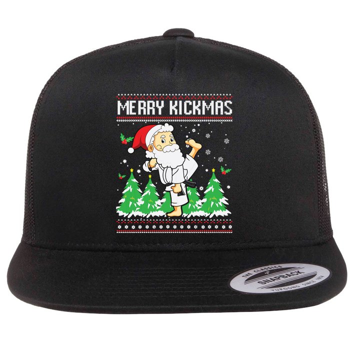 Merry Kickmas Karate Jiu Jitsu Martial Arts Christmas Flat Bill Trucker Hat