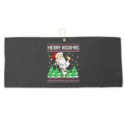 Merry Kickmas Karate Jiu Jitsu Martial Arts Christmas Large Microfiber Waffle Golf Towel