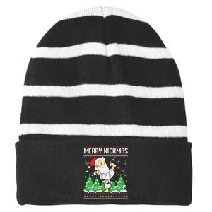 Merry Kickmas Karate Jiu Jitsu Martial Arts Christmas Striped Beanie with Solid Band