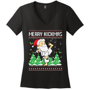 Merry Kickmas Karate Jiu Jitsu Martial Arts Christmas Women's V-Neck T-Shirt