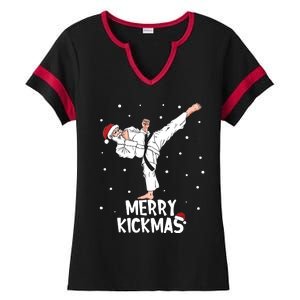 Merry Kickmas Karate Santa Claus Martial Arts Christmas Ladies Halftime Notch Neck Tee