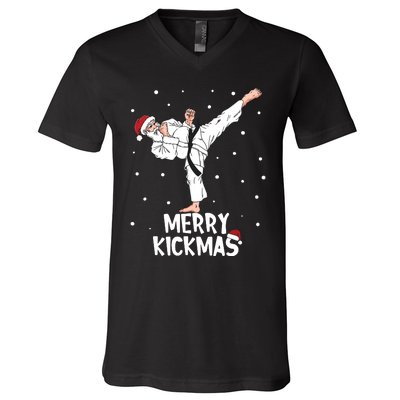 Merry Kickmas Karate Santa Claus Martial Arts Christmas V-Neck T-Shirt