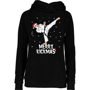 Merry Kickmas Karate Santa Claus Martial Arts Christmas Womens Funnel Neck Pullover Hood