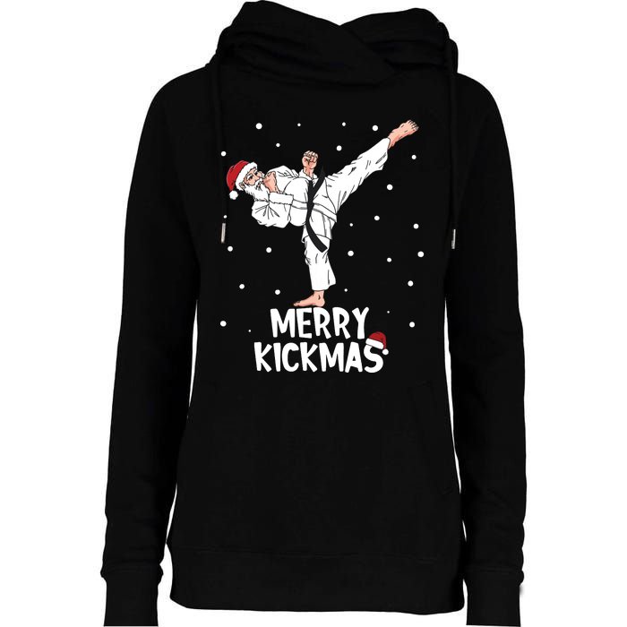 Merry Kickmas Karate Santa Claus Martial Arts Christmas Womens Funnel Neck Pullover Hood