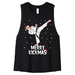 Merry Kickmas Karate Santa Claus Martial Arts Christmas Women's Racerback Cropped Tank