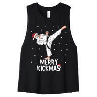 Merry Kickmas Karate Santa Claus Martial Arts Christmas Women's Racerback Cropped Tank