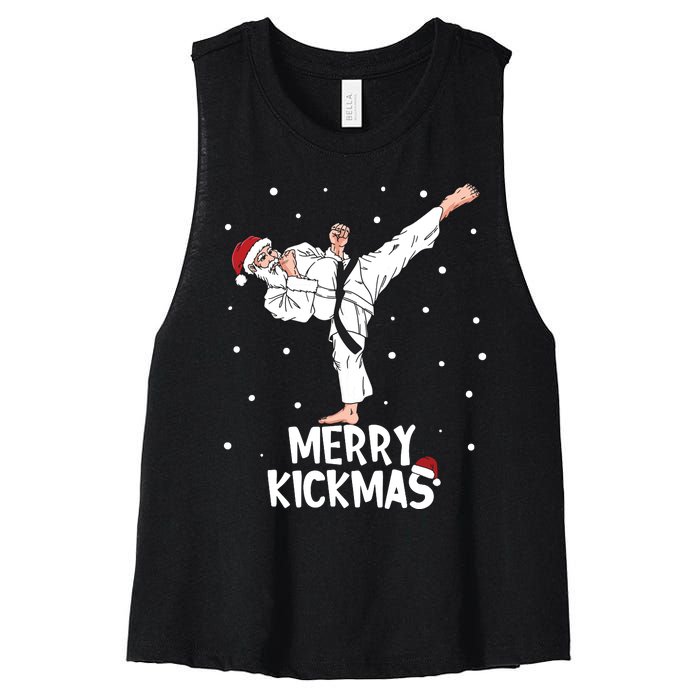 Merry Kickmas Karate Santa Claus Martial Arts Christmas Women's Racerback Cropped Tank