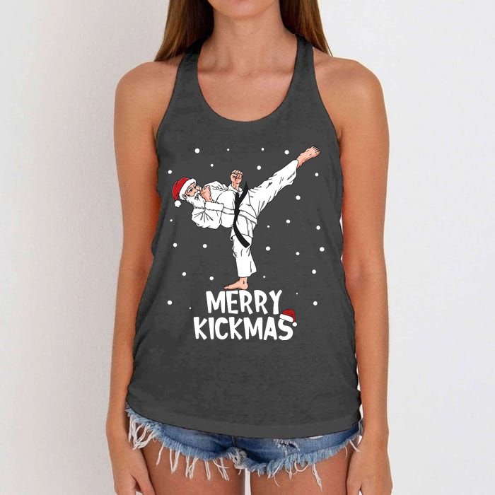 Merry Kickmas Karate Santa Claus Martial Arts Christmas Women's Knotted Racerback Tank