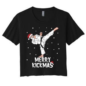 Merry Kickmas Karate Santa Claus Martial Arts Christmas Women's Crop Top Tee