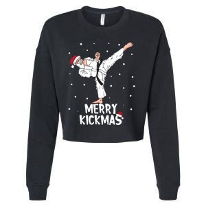 Merry Kickmas Karate Santa Claus Martial Arts Christmas Cropped Pullover Crew