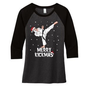 Merry Kickmas Karate Santa Claus Martial Arts Christmas Women's Tri-Blend 3/4-Sleeve Raglan Shirt