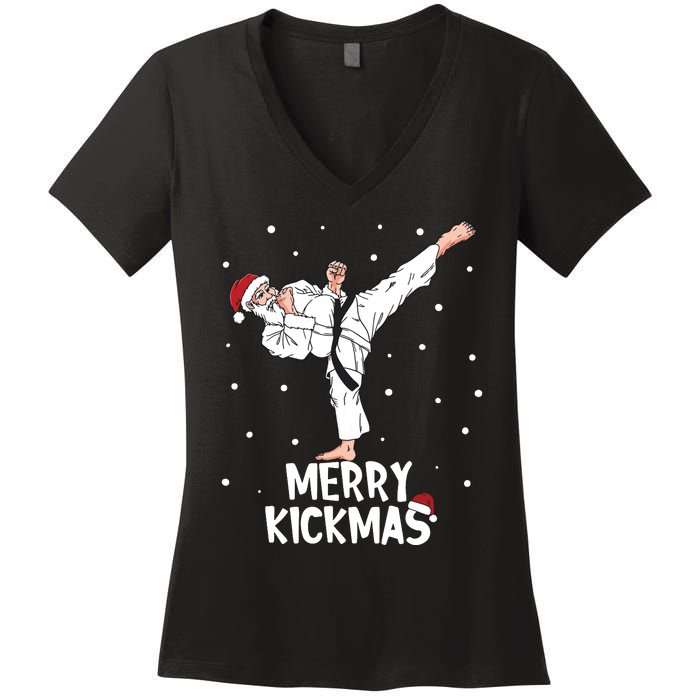 Merry Kickmas Karate Santa Claus Martial Arts Christmas Women's V-Neck T-Shirt