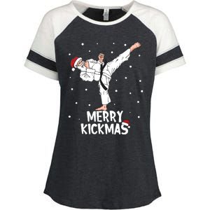 Merry Kickmas Karate Santa Claus Martial Arts Christmas Enza Ladies Jersey Colorblock Tee