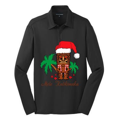 Mele Kalikimaka Merry Christmas Hawaiian Tiki Silk Touch Performance Long Sleeve Polo