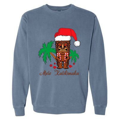 Mele Kalikimaka Merry Christmas Hawaiian Tiki Garment-Dyed Sweatshirt