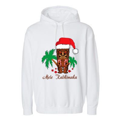 Mele Kalikimaka Merry Christmas Hawaiian Tiki Garment-Dyed Fleece Hoodie