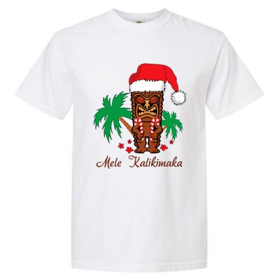 Mele Kalikimaka Merry Christmas Hawaiian Tiki Garment-Dyed Heavyweight T-Shirt