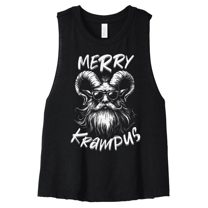 Merry Krampus Mythical Christmas Horror Gift Women's Racerback Cropped Tank