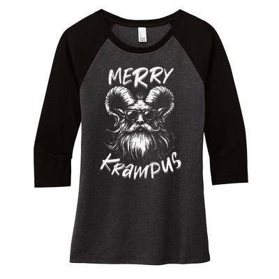 Merry Krampus Mythical Christmas Horror Gift Women's Tri-Blend 3/4-Sleeve Raglan Shirt