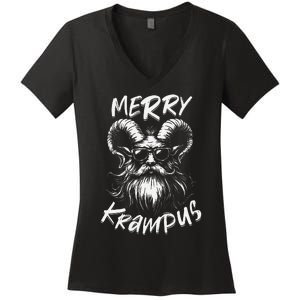 Merry Krampus Mythical Christmas Horror Gift Women's V-Neck T-Shirt