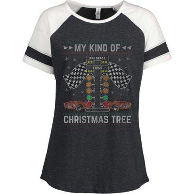 My Kind Of Christmas Tree Drag Racing Ugly Christmas Enza Ladies Jersey Colorblock Tee