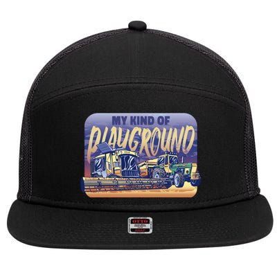 My Kind Of Playground Tractor Farm 7 Panel Mesh Trucker Snapback Hat