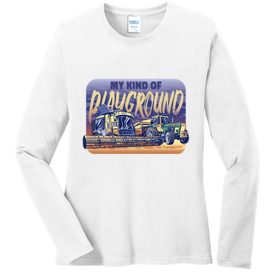 My Kind Of Playground Tractor Farm Ladies Long Sleeve Shirt
