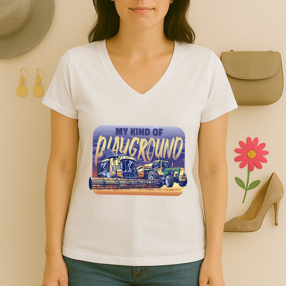 My Kind Of Playground Tractor Farm Women's V-Neck T-Shirt