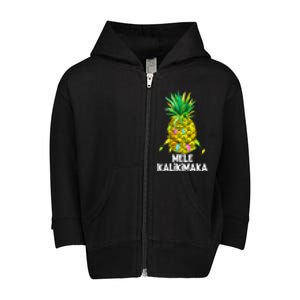 Mele Kalikimaka Pineapple Christmas Lights Toddler Zip Fleece Hoodie