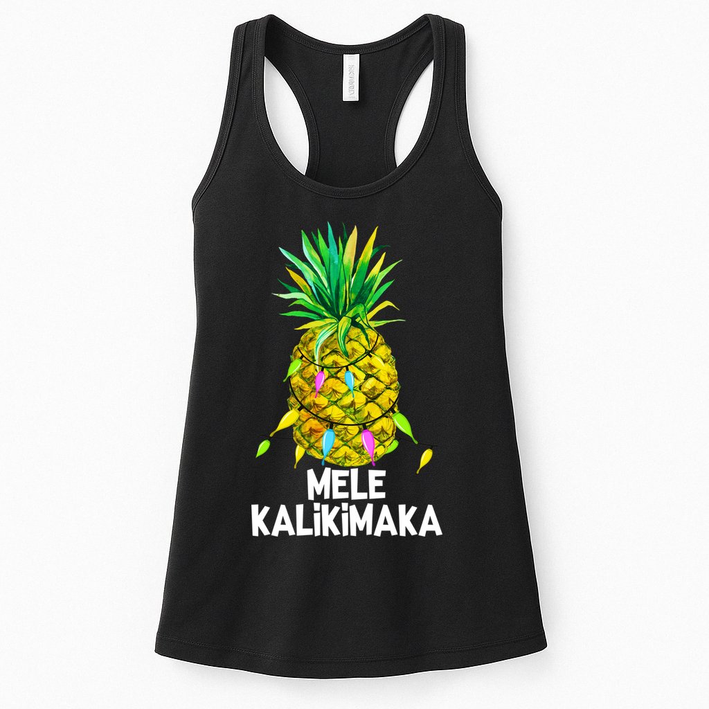 Mele Kalikimaka Pineapple Christmas Lights Womens Tank Top