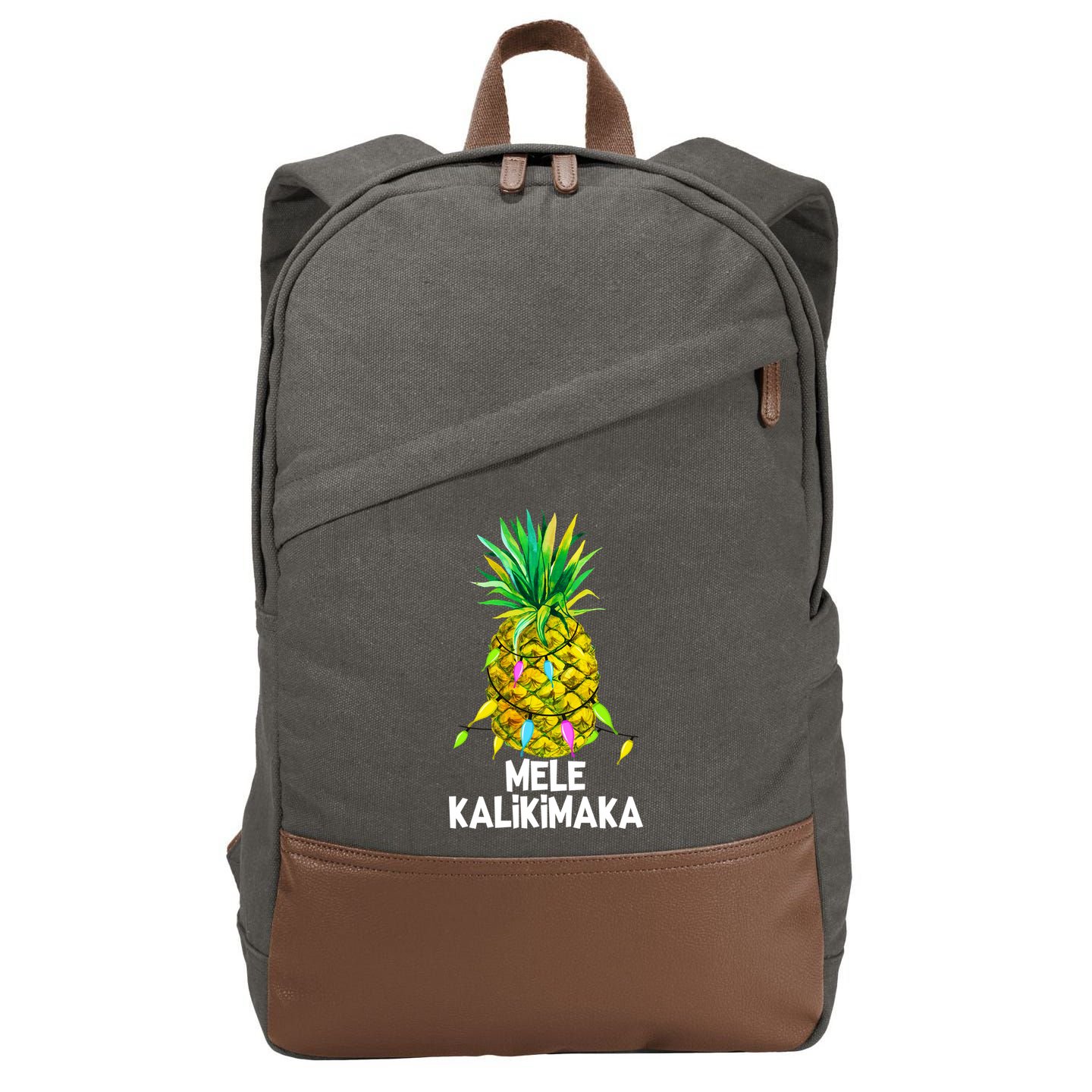 Mele Kalikimaka Pineapple Christmas Lights Cotton Canvas Backpack