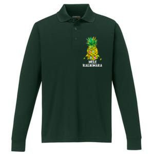 Mele Kalikimaka Pineapple Christmas Lights Performance Long Sleeve Polo