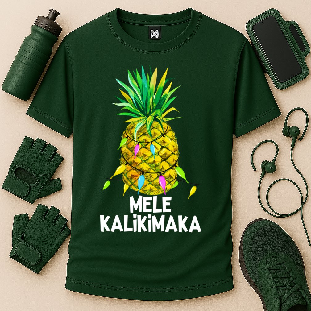 Mele Kalikimaka Pineapple Christmas Lights Cooling Performance Crew T-Shirt