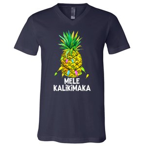 Mele Kalikimaka Pineapple Christmas Lights V-Neck T-Shirt