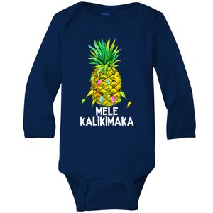 Mele Kalikimaka Pineapple Christmas Lights Baby Long Sleeve Bodysuit