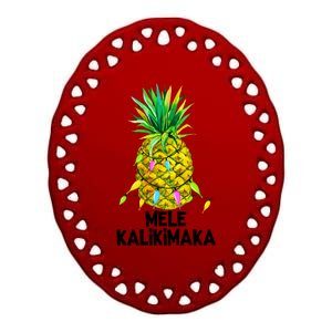 Mele Kalikimaka Pineapple Christmas Lights Ceramic Oval Ornament