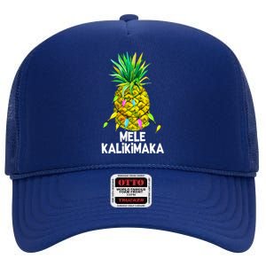 Mele Kalikimaka Pineapple Christmas Lights High Crown Mesh Back Trucker Hat