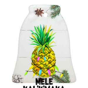 Mele Kalikimaka Pineapple Christmas Lights Ceramic Bell Ornament