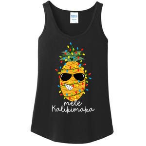 Mele Kalikimaka Pineapple Tree Hawaiian Christmas In July Tank Top Ladies Essential Tank