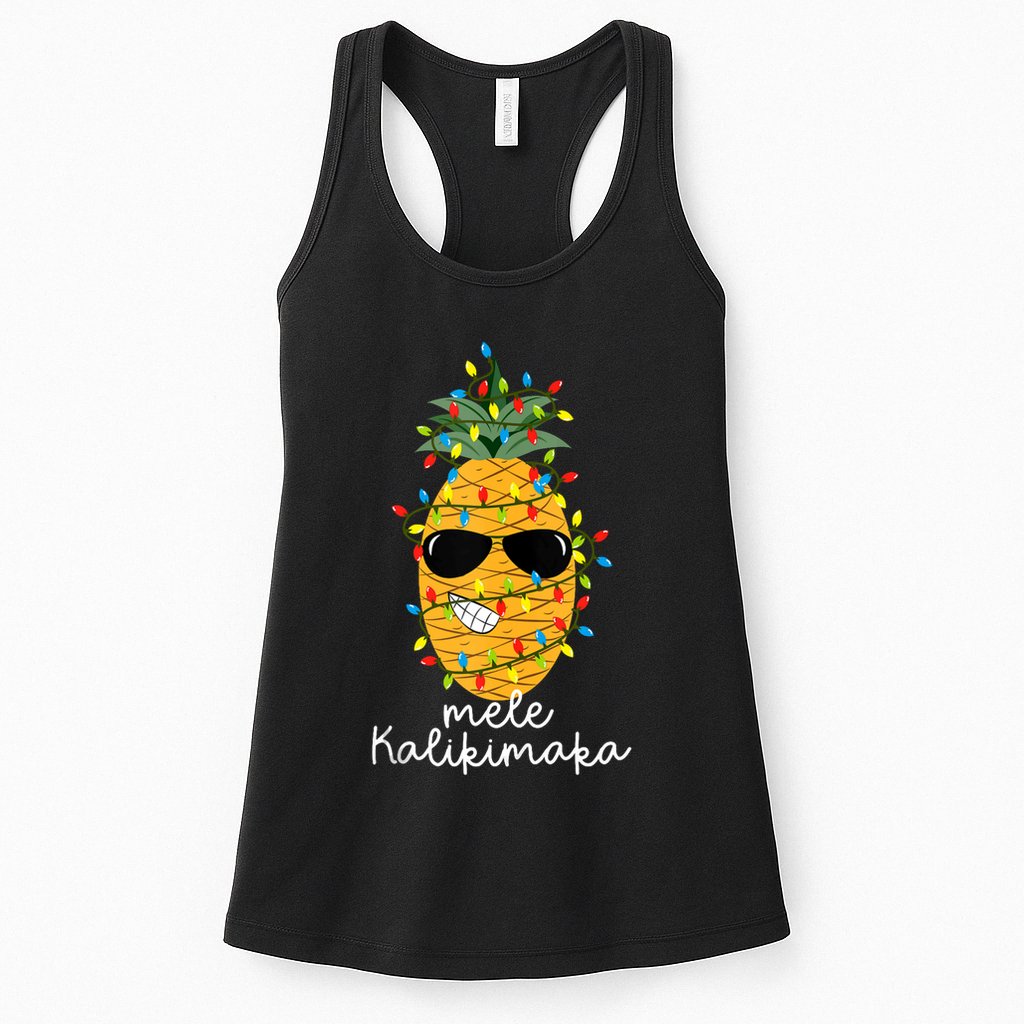 Mele Kalikimaka Pineapple Tree Hawaiian Christmas In July Tank Top Womens Tank Top