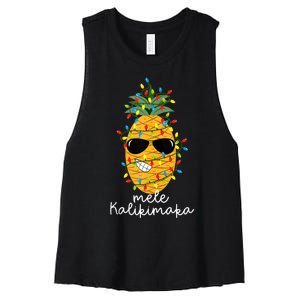 Mele Kalikimaka Pineapple Tree Hawaiian Christmas In July Tank Top Women's Racerback Cropped Tank