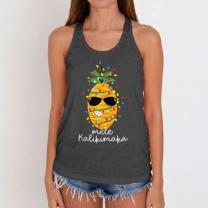 Mele Kalikimaka Pineapple Tree Hawaiian Christmas In July Tank Top Women's Knotted Racerback Tank