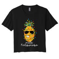 Mele Kalikimaka Pineapple Tree Hawaiian Christmas In July Tank Top Women's Crop Top Tee