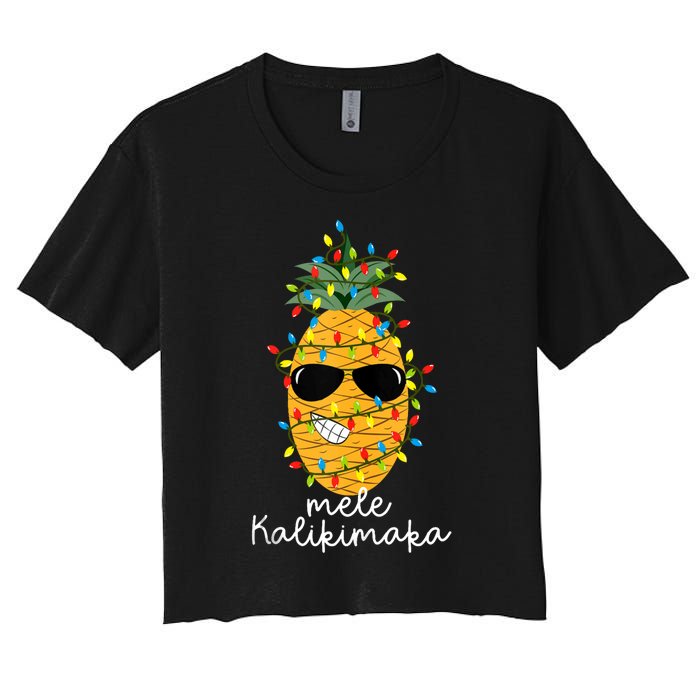 Mele Kalikimaka Pineapple Tree Hawaiian Christmas In July Tank Top Women's Crop Top Tee