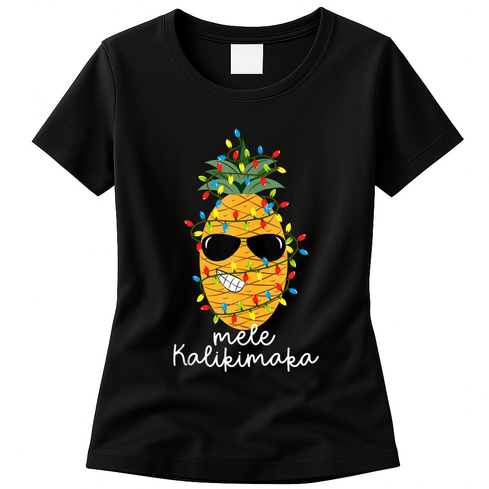 Mele Kalikimaka Pineapple Tree Hawaiian Christmas In July Tank Top Womens T-Shirt