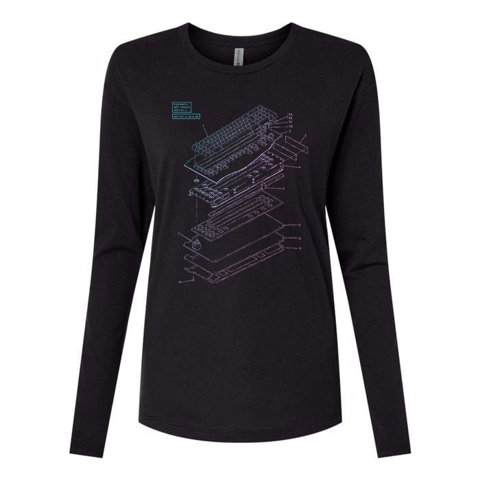 Mechanical Keyboard Patent Drawing Graphic Design Art Womens Cotton Relaxed Long Sleeve T-Shirt